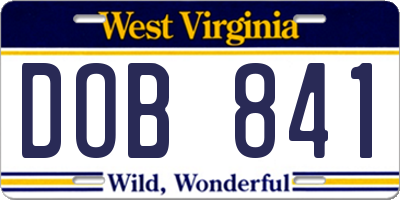 WV license plate DOB841