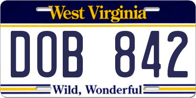 WV license plate DOB842