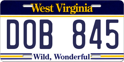 WV license plate DOB845