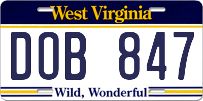WV license plate DOB847