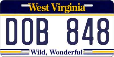 WV license plate DOB848