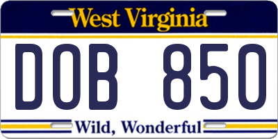 WV license plate DOB850