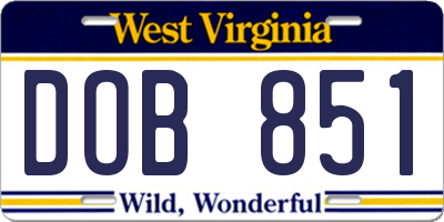 WV license plate DOB851