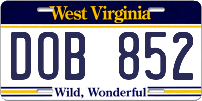 WV license plate DOB852