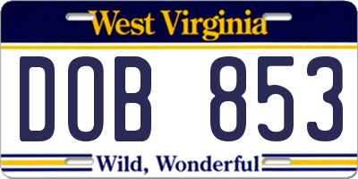 WV license plate DOB853