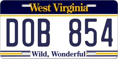 WV license plate DOB854