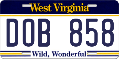 WV license plate DOB858