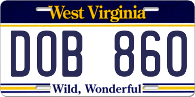 WV license plate DOB860