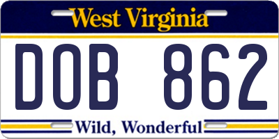 WV license plate DOB862