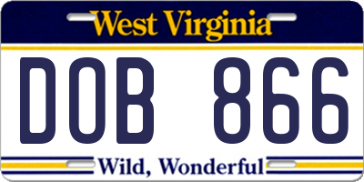 WV license plate DOB866
