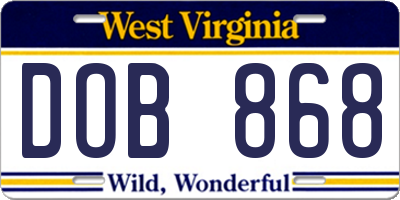 WV license plate DOB868