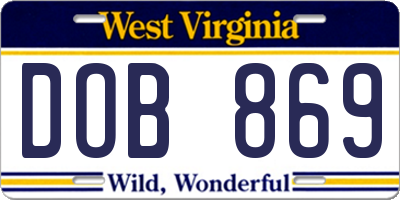 WV license plate DOB869