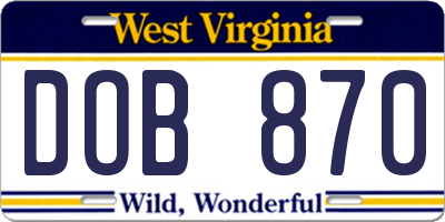 WV license plate DOB870