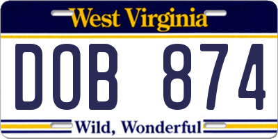 WV license plate DOB874