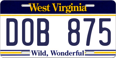 WV license plate DOB875