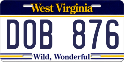 WV license plate DOB876