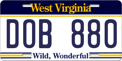 WV license plate DOB880