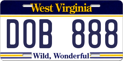 WV license plate DOB888