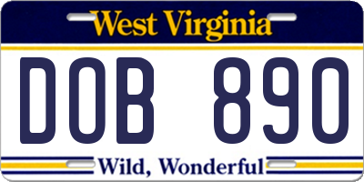 WV license plate DOB890