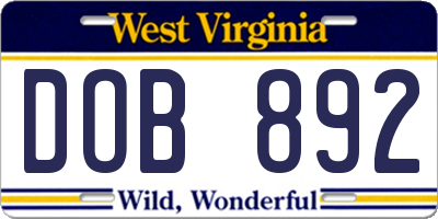 WV license plate DOB892