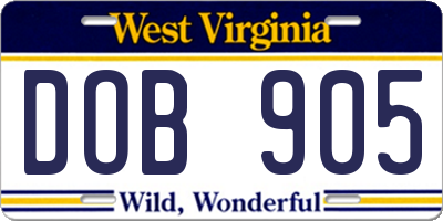 WV license plate DOB905