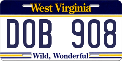 WV license plate DOB908