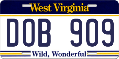 WV license plate DOB909