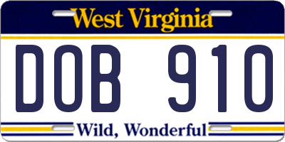 WV license plate DOB910