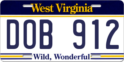 WV license plate DOB912