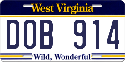 WV license plate DOB914