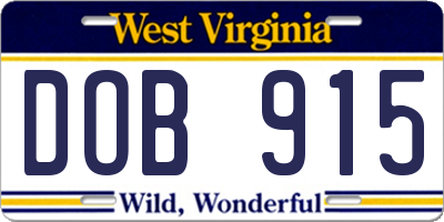 WV license plate DOB915