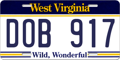 WV license plate DOB917