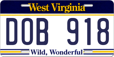 WV license plate DOB918