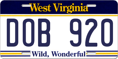 WV license plate DOB920