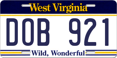 WV license plate DOB921