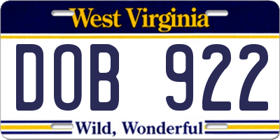 WV license plate DOB922
