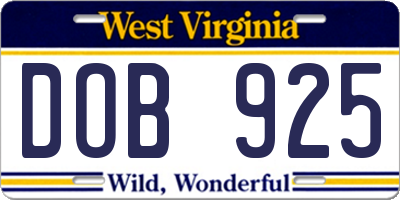 WV license plate DOB925