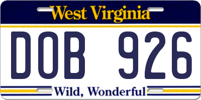 WV license plate DOB926