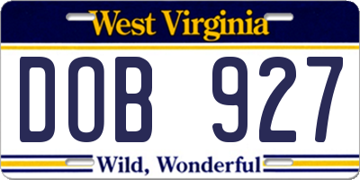 WV license plate DOB927