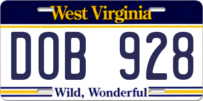 WV license plate DOB928