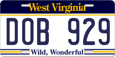 WV license plate DOB929