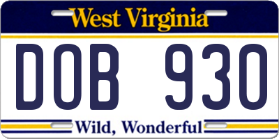 WV license plate DOB930
