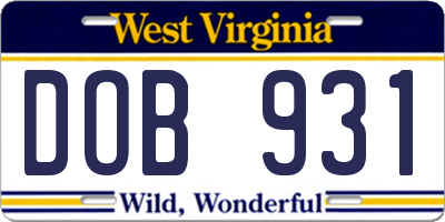 WV license plate DOB931