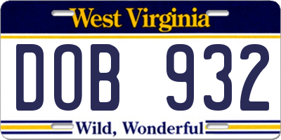 WV license plate DOB932