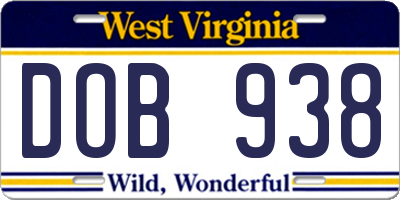 WV license plate DOB938