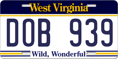 WV license plate DOB939