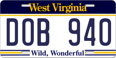 WV license plate DOB940