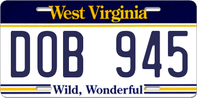 WV license plate DOB945
