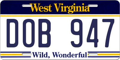 WV license plate DOB947