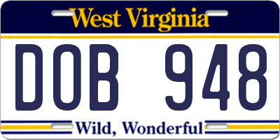 WV license plate DOB948